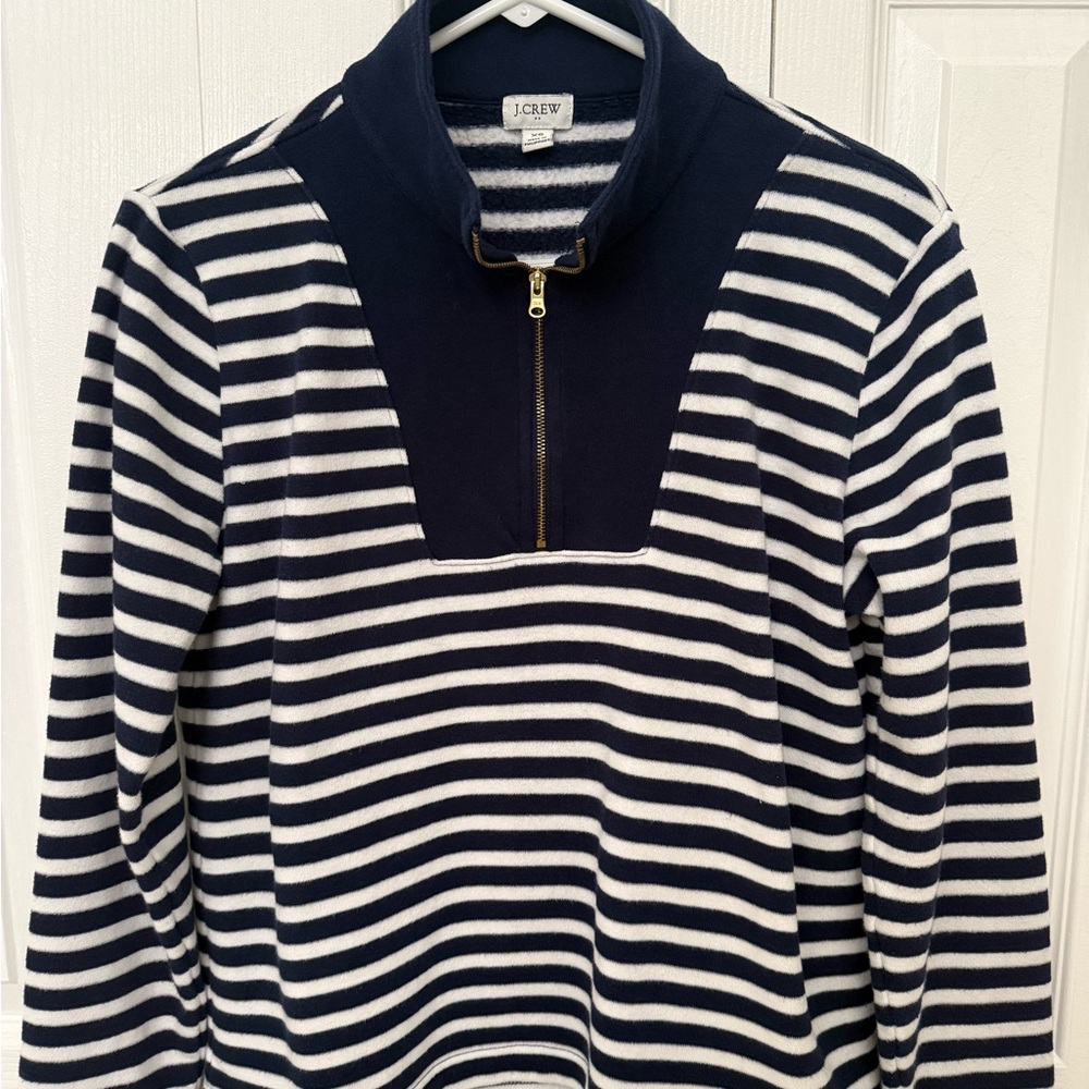 J.Crew Navy and White Striped Half-Zip Sweater